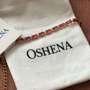 Oshena Beachwear Radiant Rose pink faceted stone Gold tennis Bracelet